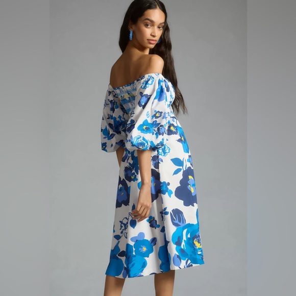 Anthropologie Plenty by Tracy Reese Off-The-Shoulder Puff-Sleeve Smocked Dress - Picture 2 of 15